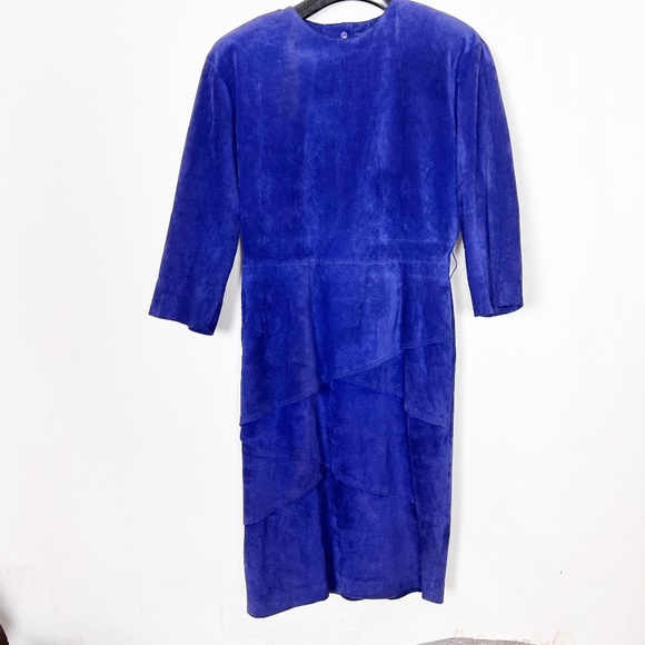 Valerie Stevens Womens Dress Size 14 Leather Indigo Blue Purple Vintage RARE